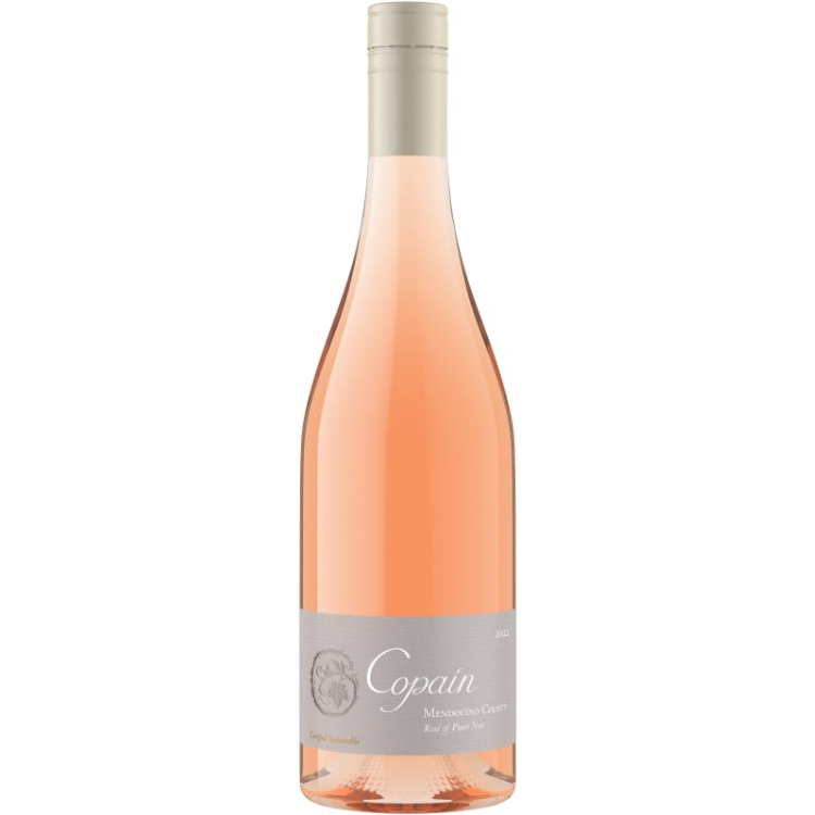 Bottle of Copain rosé wine on a white background