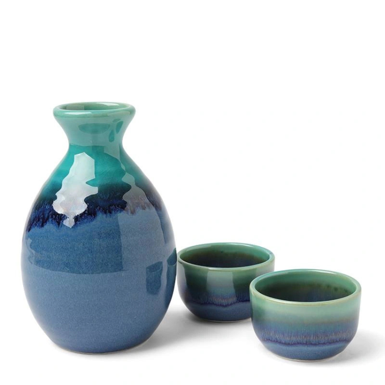 Jade Ocean Blue Sake Set 3-Piece | Japanese Ceramic Sake Set – Sakaya ...